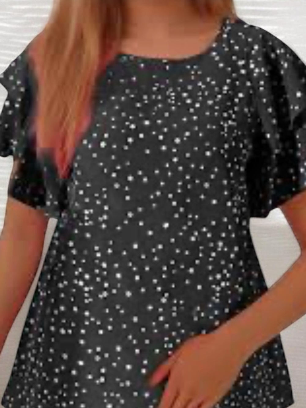 Worthington Black Star Scattered Ruffle Sleeve Top